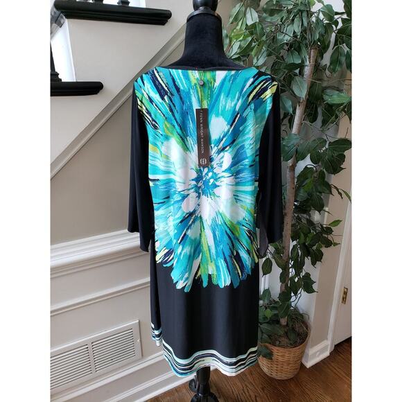 Fenn Wright Manson Shift Dress Women's 14 Multi Floral Stretch Bell Split Sleeve - Picture 4 of 13